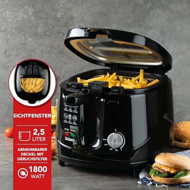Domo Fritteuse B-Smart DO461FR, 2,5 L Fassungsvermögen, 1800 Watt, schwarz – Bild 3