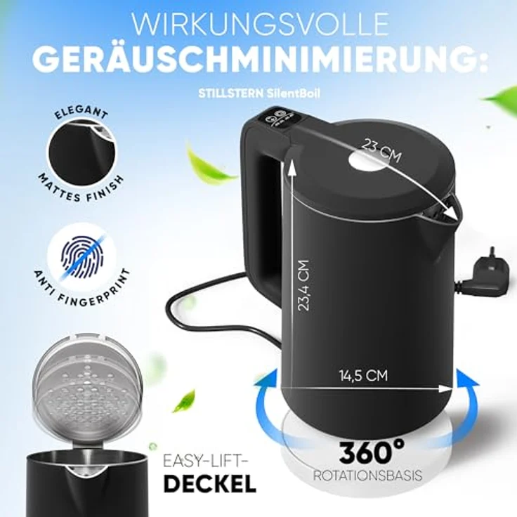 Stillstern Wasserkocher mit Temperatureinstellung [1,7L | 40-55-70-85-100°C], 12 Std. Warmhalten, Präzisionsausguss aus Edelstahl, Anti-Fingerprint, Schnelles Aufheizen [2200W], Leise, Stabiler Halt – Bild 4