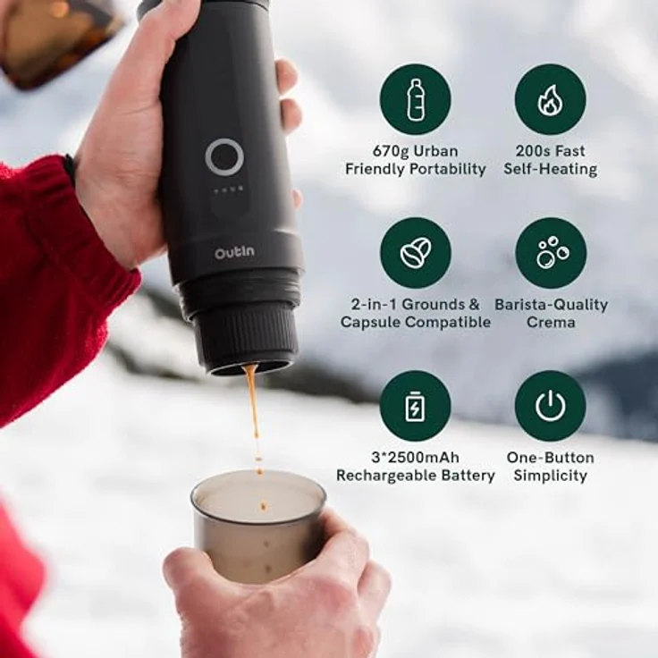 OUTIN Outin Nano Espresso Maker, tragbare Espressomaschine mit 20 BAR Druck, Crimson Red – Bild 3