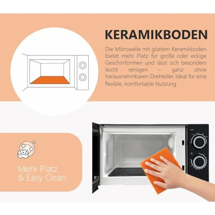 Silva MW-C 25.2, Mikrowelle Schwarz mit Keramikboden und 700W, platzsparend und große Nutzfläche – Bild 6
