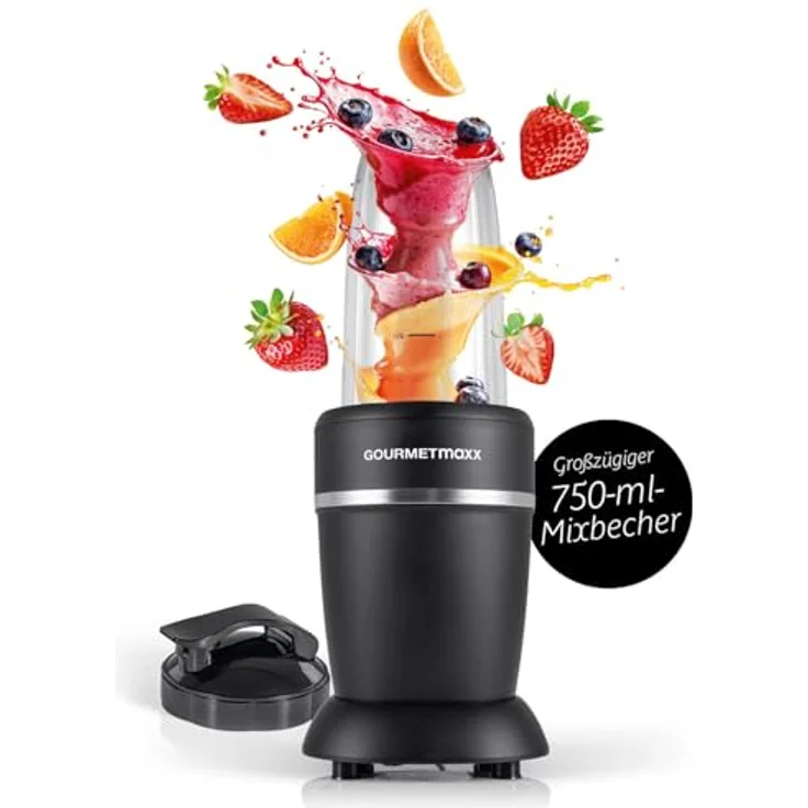 GOURMETmaxx Mixer & Smoothie Maker 4-tlg., 1000 Watt Standmixer mit auslaufsicherem To-go-Deckel, 750 ml Mixbecher, Edelstahlklingen für Shakes und Smoothies – Bild 1