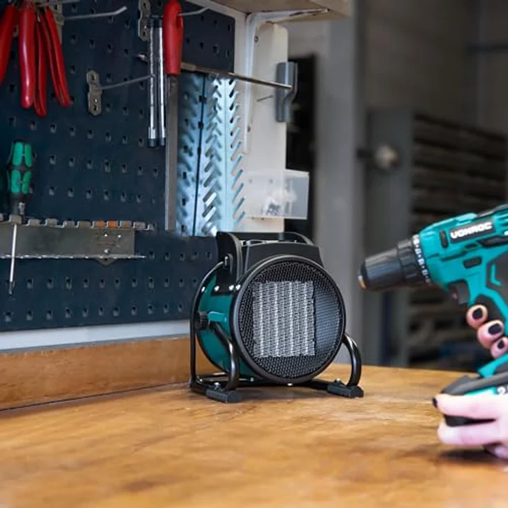 VONROC Heizlüfter 2000W, elektrischer Heizlüfter für Werkstatt, Hobbyraum, Camping, 2 Heizstufen, Lüfterfunktion, für Räume bis 20m² – Bild 5