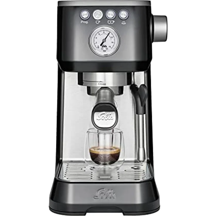 Solis Espressomaschine, Manometer, Dampf- und Heißwasserfunktion, PID-Temperaturregler, 54 mm Siebträger mit Doppelauslauf, 15 bar, 1,7 l Wassertank, Edelstahl, Barista Perfetta Plus Black (Typ 1170) – Bild 2