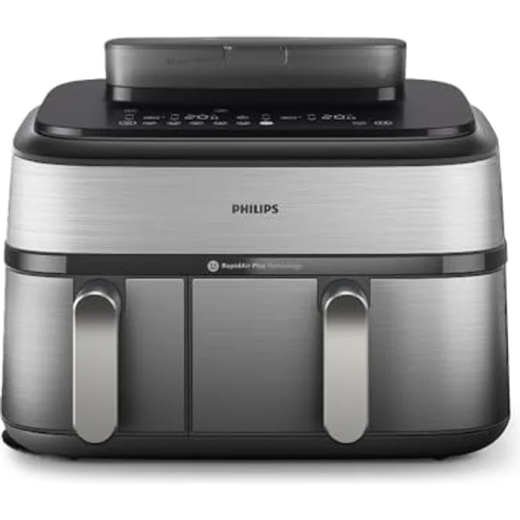 Philips Heißluftfritteuse 5000 Series NA555/00, Dual Basket mit Steam, 9L Kapazität, 2750 W, RapidAir Plus Technologie, Dampfreinigung, HomeID App, Silber – Bild 17