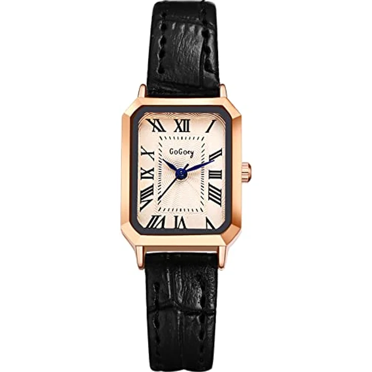 JewelryWe Damen Analog Quarz Armbanduhr mit römischen Ziffern, rechteckigem Gehäuse und schwarzem Lederarmband, wasserdicht – Bild 1
