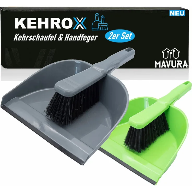 MAVURA KEHROX Kehrgarnitur - Kehrschaufel Handfeger Set, platzsparende Aufbewahrung, moderne Farben (2er Set, zufällige Farbauswahl)