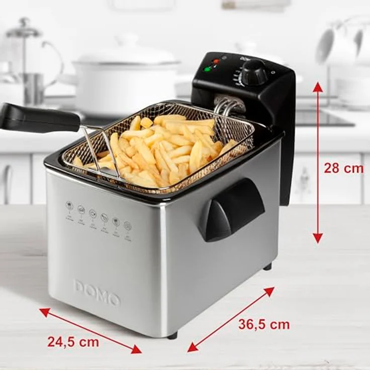 Domo Fritteuse DO465FR, 4 Liter Fassungsvermögen, Thermostat, 3000 Watt, silber – Bild 5