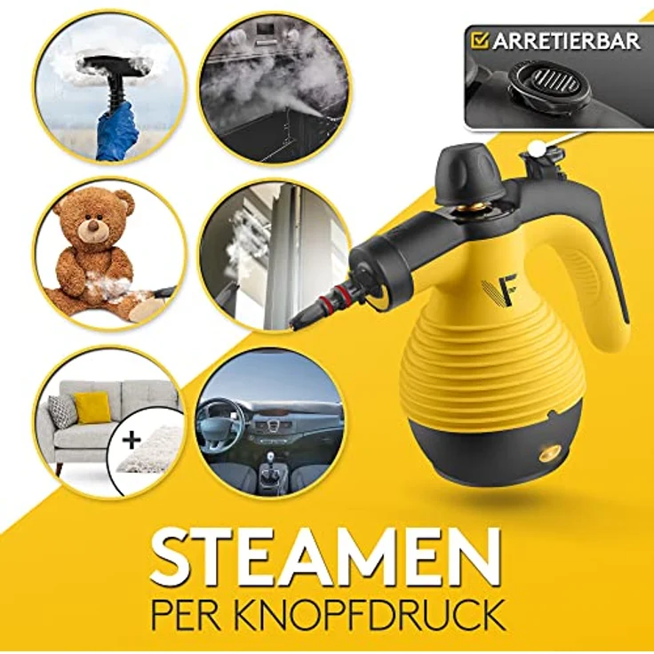 Neighbour's Friend® Dampfreiniger Handgerät mit vielen Aufsätzen 350ml Tank I Leistungsstarker Handdampfreiniger 3,5 Bar I Dampf Gerät Fenster mit Dampfregulierung, Schwarz – Bild 4