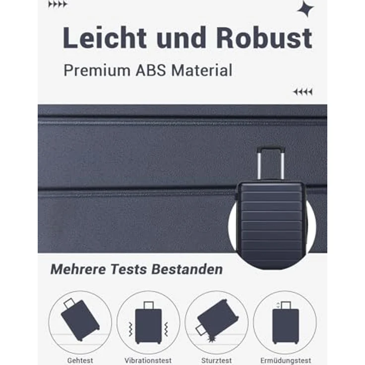 Shavont Handgepäck Koffer M, 55x40x20 cm, Hartschalenkoffer aus ABS, 32 L, 4 leise 360° Doppelrollen, integriertes Schloss, marineblau – Bild 4