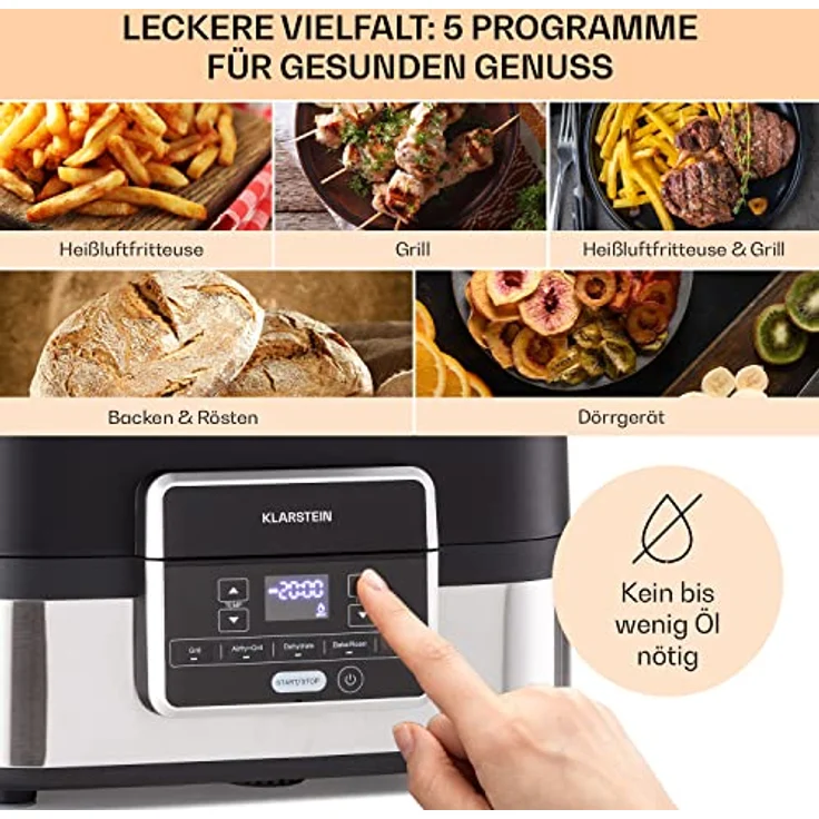 Klarstein Heißluftfritteuse Combo Air, 1500 W, fettfrei, 2,5 Liter, Edelstahl – Bild 5