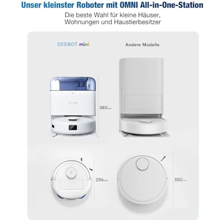 ECOVACS DEEBOT MINI Saugroboter mit Wischfunktion, 9.000 Pa Saugkraft, ZeroTangle 2.0, TrueMapping 2.0, 45 ℃ Heißlufttrocknung, intelligente Tiefenreinigung, Selbstreinigung, Blau – Bild 2
