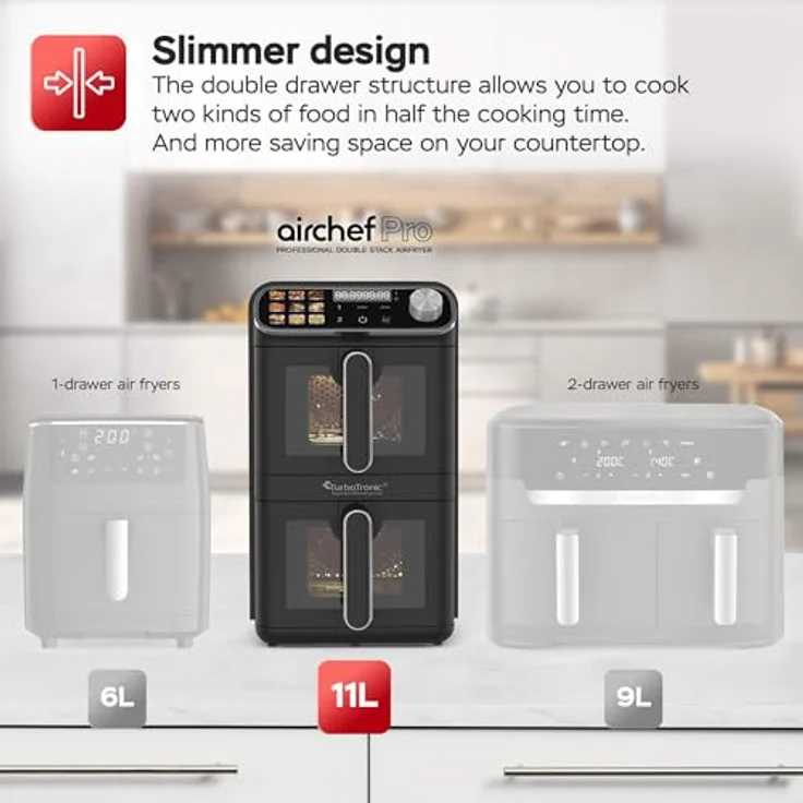 TurboTronic Heißluftfritteuse XXL – 11 L DualZone mit 2 unabhängigen Garkörben, digitales Touch-Display, fettfreies Frittieren ohne Öl, inkl. Silikoneinlagen – Bild 5