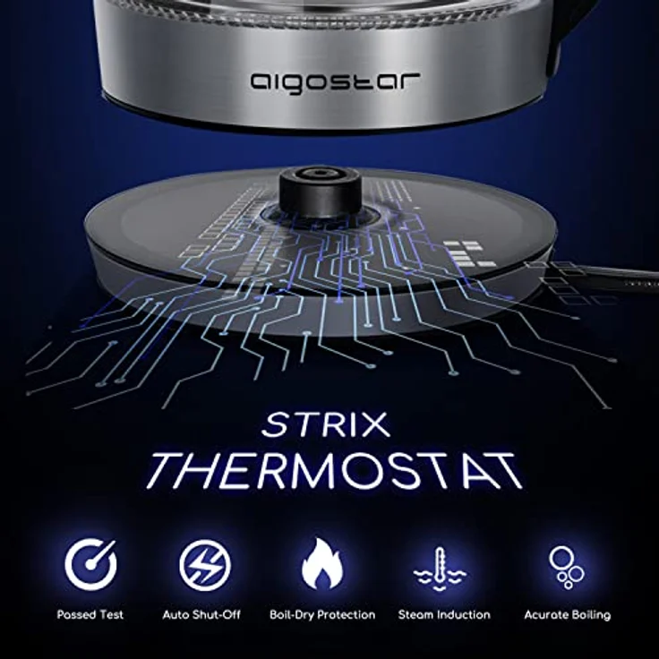 Aigostar Cris Glas-Wasserkocher, 2200W, 1,7L, LED Beleuchtung, Temperatureinstellung 60°-100°C, Warmhaltefunktion – Bild 6
