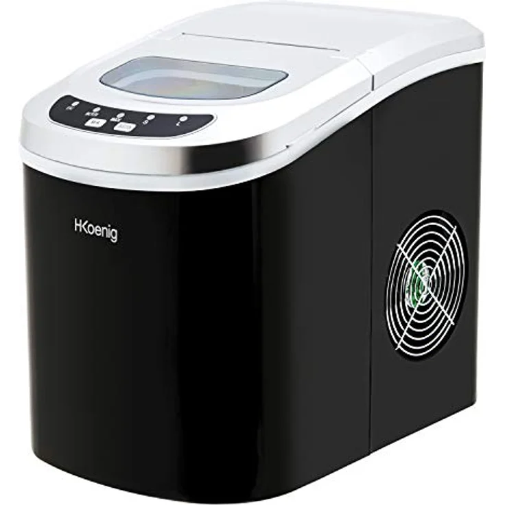 H.Koenig KB12 Eiswürfelmaschine KB12-ca. 12 kg Eiswürfel pro Tag, Produktionszeit 6-13 min. -2 Eiswürfelgrößen-Wasserstandsanzeige, 90 W schwarz, Edelstahl – Bild 3