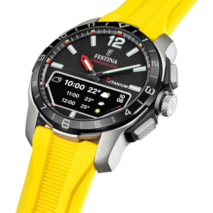 Festina Hybrid Smartwatch Herren F23000/A, Kautschukarmband Gelb, Schritte, Musiksteuerung, Benachrichtigungen, 10 Tage Akku – Bild 3