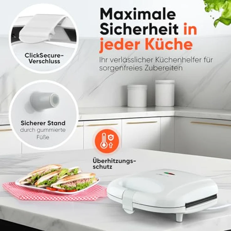 CLATRONIC Sandwichmaker ST 3813, Sandwichtoaster mit antihaftbeschichtetem Dreieckplatten, Backampel und isoliertem Griff – Bild 6