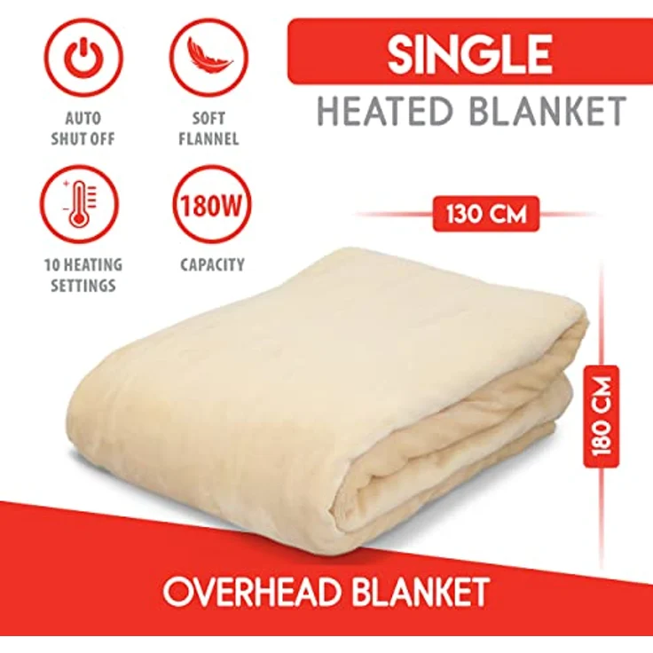 Alpina Heizdecke-1 einflankige Decke mit Zeitschaltuhr-Plaid mit 10 Heizstufen-130x180 cm, Stoff, Beige, 180x130 cm – Bild 5