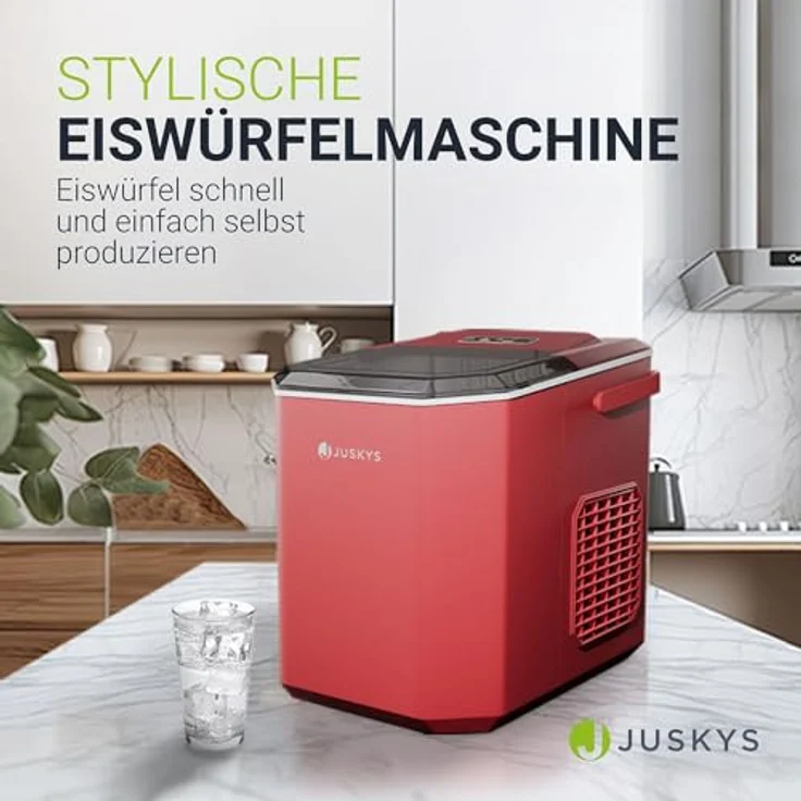 Juskys Eiswürfelmaschine IceOracle - Cocktail Eiswürfel in 6-13 min - Mini Eiswürfelbereiter für 12 kg/Tag - Großer Eiswürfelbehälter - Rot – Bild 2
