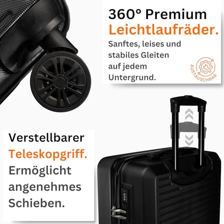 NOWI Koffer XL 94L – Hartschalen-Reisekoffer in Midnight Black, ultraleicht mit 4 Doppelrollen, Zahlenschloss, für 20kg Gepäck – Bild 4