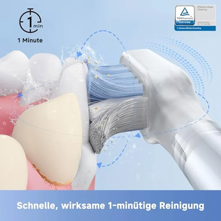 MOVA Fresh Pro 3DClean™ Elektrische Zahnbürste mit App, Schallzahnbürste für Erwachsene, 2 Bürstenköpfe und Reiseetui, 3-in-1-Ersatzbürstenkopf mit Halter, 30 Tage Akkulaufzeit, Silber – Bild 3