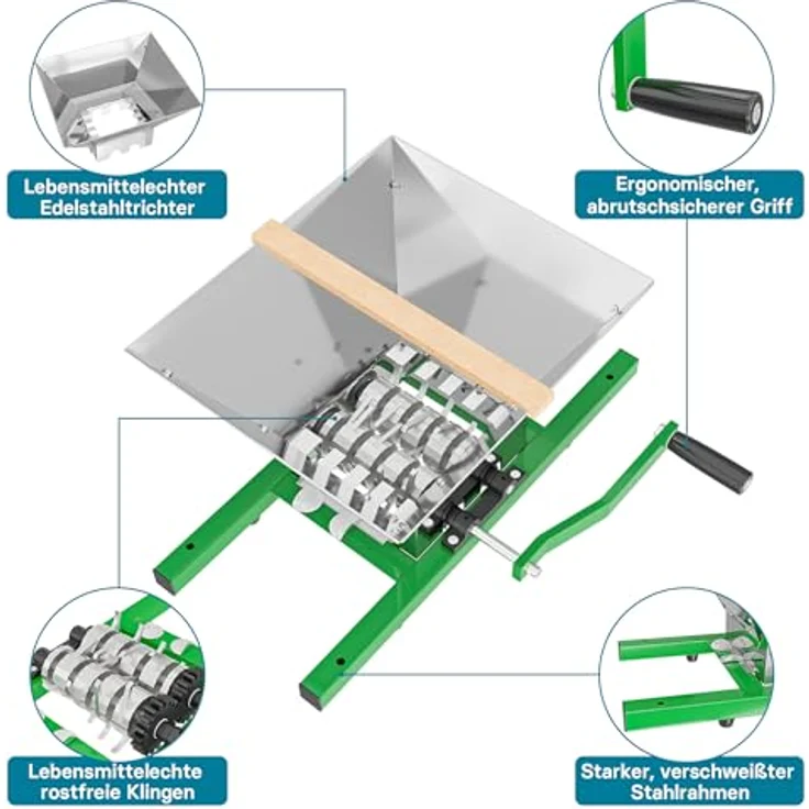 Wiltec Set 12L Obstpresse aus Buchenholz mit 7L Trichter, Presstuch und Obstmühle zur Saft- und Weinherstellung – Bild 3