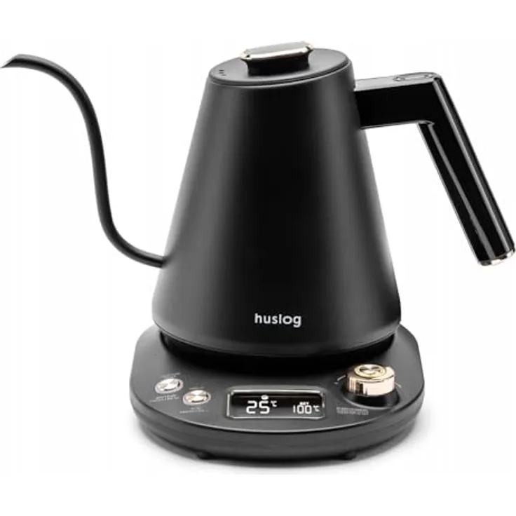 Huslog ELEKTRISCHER Wasserkocher GOOSENECK mit Temperaturregelung, 1 L, Schwarz, Intuitives Control Board und Warmhaltefunktion