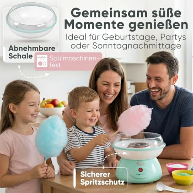 Clatronic ZWM 3478, Zuckerwattemaschine 500W mit Messlöffel, 10 Holzstäbchen und Spritzschutz, mint – Bild 3