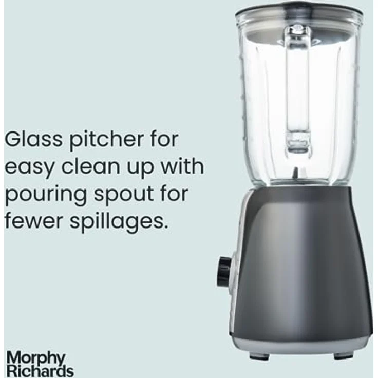 Morphy Richards 403010 Standmixer mit Eiszerkleinerungsklingen Inspire Kitchen Confidence, Glas, 600 W, 1,5 Liter, Grau - Leistungsstarker Mixer mit 5 Geschwindigkeitseinstellungen und Edelstahlklingen – Bild 4
