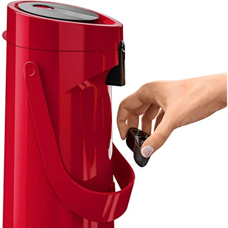 Emsa 515708 Ponza Pump-Isolierkanne, Thermosflasche, 1,9l Füllvolumen, Isolierbecher, Druckhebel, abnehmbare Tropfschale, rot – Bild 5
