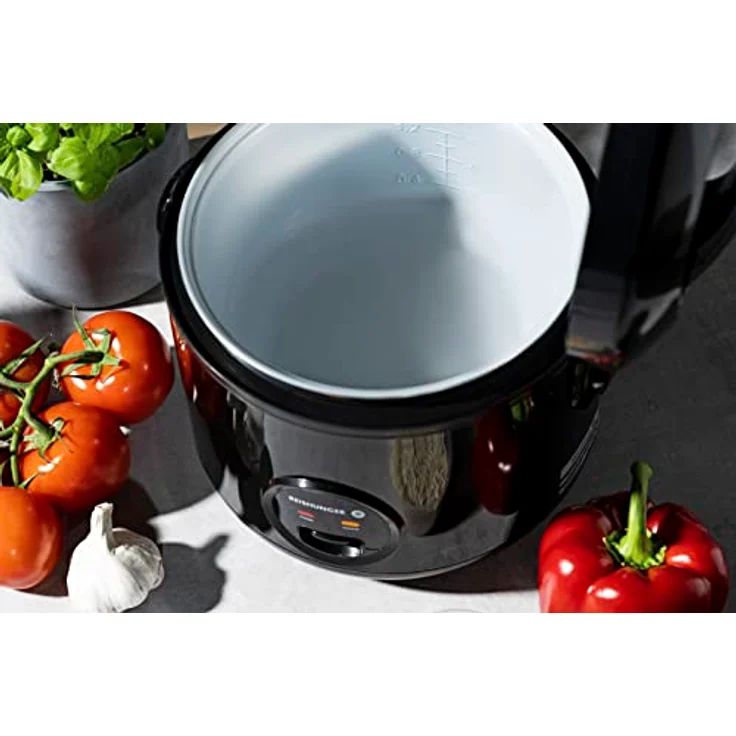 REISHUNGER Reiskocher & Dampfgarer mit Keramikbeschichtung, Schwarz - Für 1-6 Personen - Schnelle Zubereitung ohne Anbrennen - Mit Warmhaltefunktion inkl. Dämpfeinsatz, Löffel & Messbecher – Bild 4