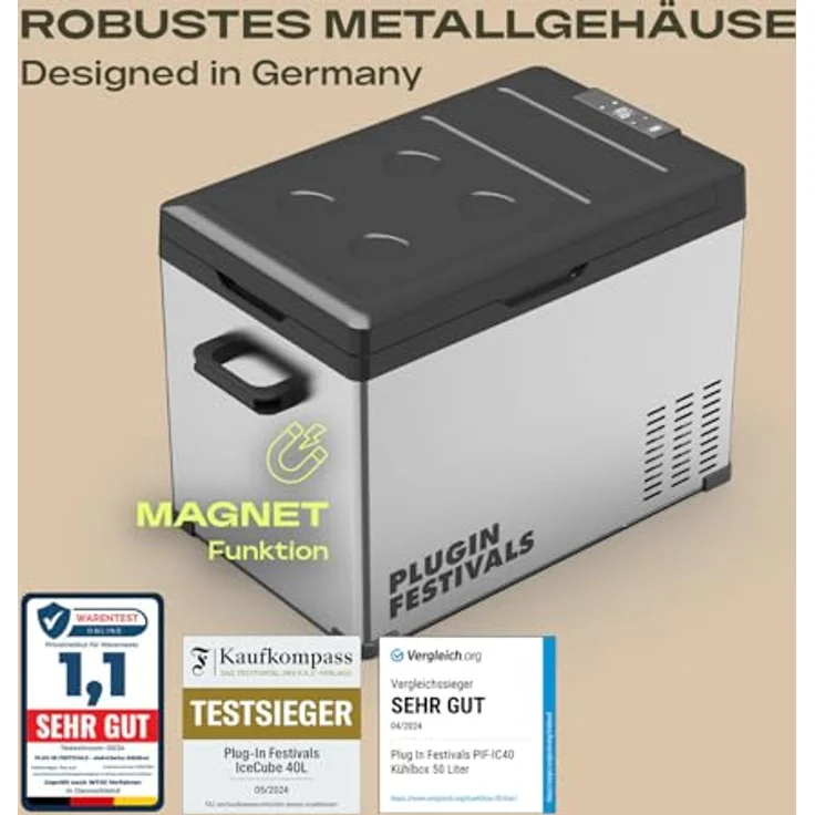 PLUG IN FESTIVALS Kompressor Kühlbox, elektrische Gefrierbox bis -20°C, 40 Liter, 12V/230V, App-Steuerung, leise und robust für Auto und Camping – Bild 4