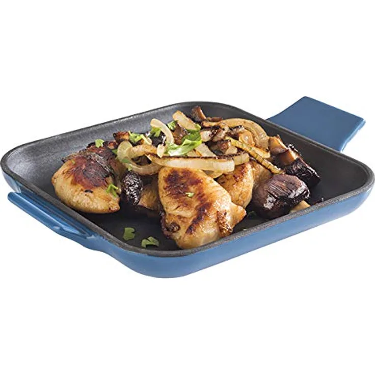 APS Servierpfännchen „Cast Iron“ - Mini Gusseisen-Pfanne, Gusseisen emailliert, eckig, B x T x H: 13 cm x 13 cm x 2 cm, stapelbar, Backofen geeignet, Schale, Blau