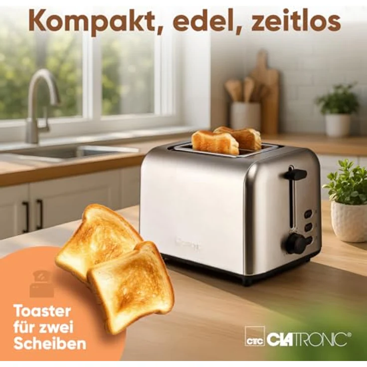 Clatronic TA 3822, 2-Scheiben Toaster mit Edelstahlgehäuse, integriertem Brötchenaufsatz, extra breiten Toastschlitzen, Auftau-/Aufwärmfunktion und stufenlos einstellbarem Bräunungsgrad – Bild 4