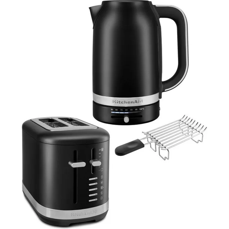 KitchenAid Toaster Set 5KEK1701 & 5KMT2109, Wasserkocher mit Temperaturregelung und 2-Scheiben-Toaster mit Brötchenaufsatz, Schwarz