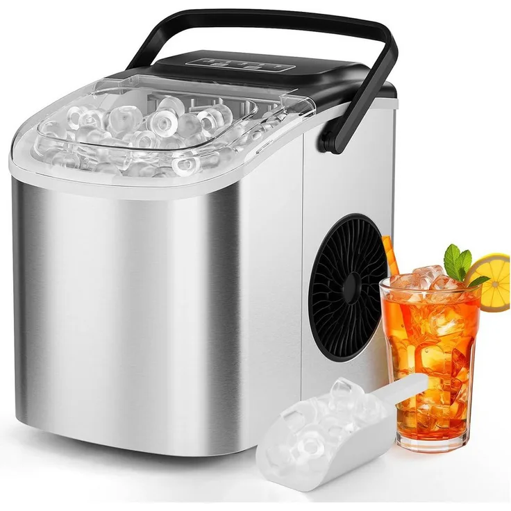 TLGREEN Eiswürfelmaschine Tragbar, 9 Eiswürfel in 6 Min, mit automatischer Reinigung und 2-in-1 Eisgrößen, ideal für Cocktails, Camping & Büro