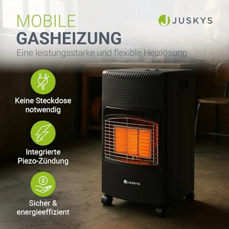 Juskys Gasheizung GS42US – Infrarot-Heizstrahler bis 4200 W für Terrasse & Outdoor – mobiles Heizgerät mit Keramikplatten – Gasheizstrahler in Schwarz – Bild 3
