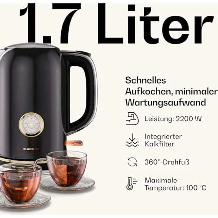 Klarstein Victoria Toaster Wasserkocher Set, Retro Design, 2 Scheiben Toaster mit 7 Bräunungsstufen & Brötchenaufsatz, 1,7L Wasserkocher mit Kalkfilter, Schwarz – Bild 5
