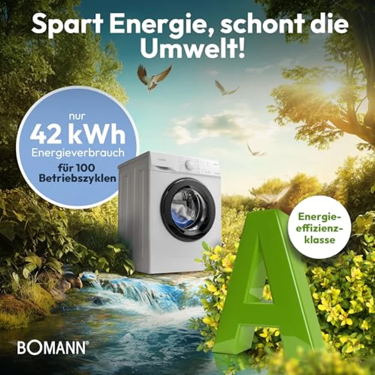Bomann® Waschmaschine WA 7161, 6kg Fassungsvermögen, 1000 U/Min., 16 Waschprogramme, Edelstahl-Trommel, Energieeffizienzklasse A – Bild 3