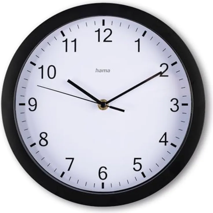Hama Wanduhr Elba (ohne Tickgeräusche, geräuscharm, Ø 25cm, analog, Glas Abdeckung, inkl. Batterie) schwarz