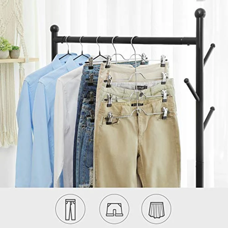 SONGMICS Mehrfach-Hosenbügel CRI042BK, platzsparend mit Clips für 4 Hosen, 3er Set, rutschfest, 32 cm, silbern-schwarz – Bild 2