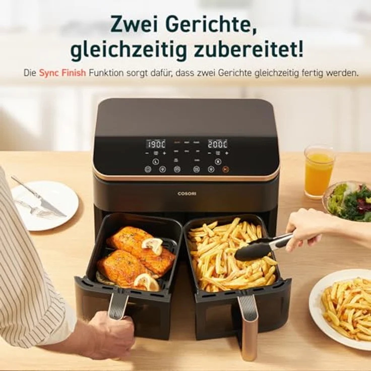 COSORI Heißluftfritteuse 2 Kammern, 6-in-1 Dual Zone Airfryer 8,5 L, Gold – Bild 4