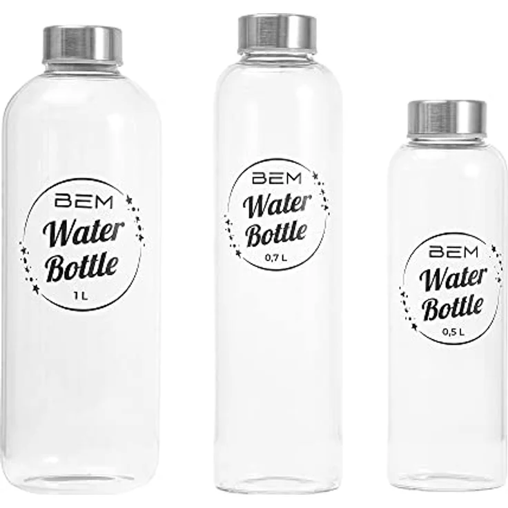 Water Bottle - Trinkflasche aus Glas mit Edelstahldeckel, 500ml, Spülmaschinenfest, Stoßfest, Silikonhülle, Borosilikatglas, robust – Bild 2
