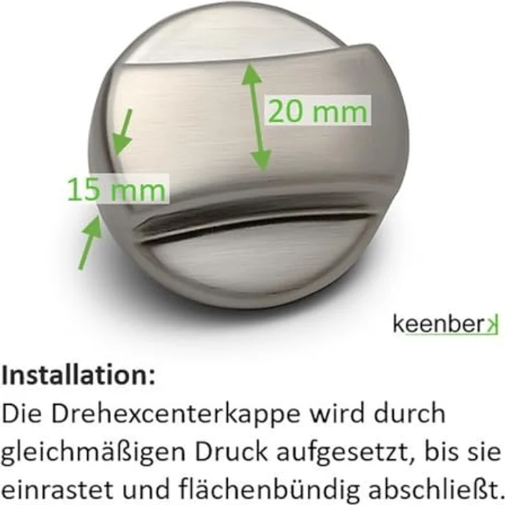 keenberk Neutrale Drehexcenter-Kappe, Drehknopf-Ersatzteil für Küchenspülen mit Excenterventil, Edelstahl gebürstet, Made in Germany – Bild 4