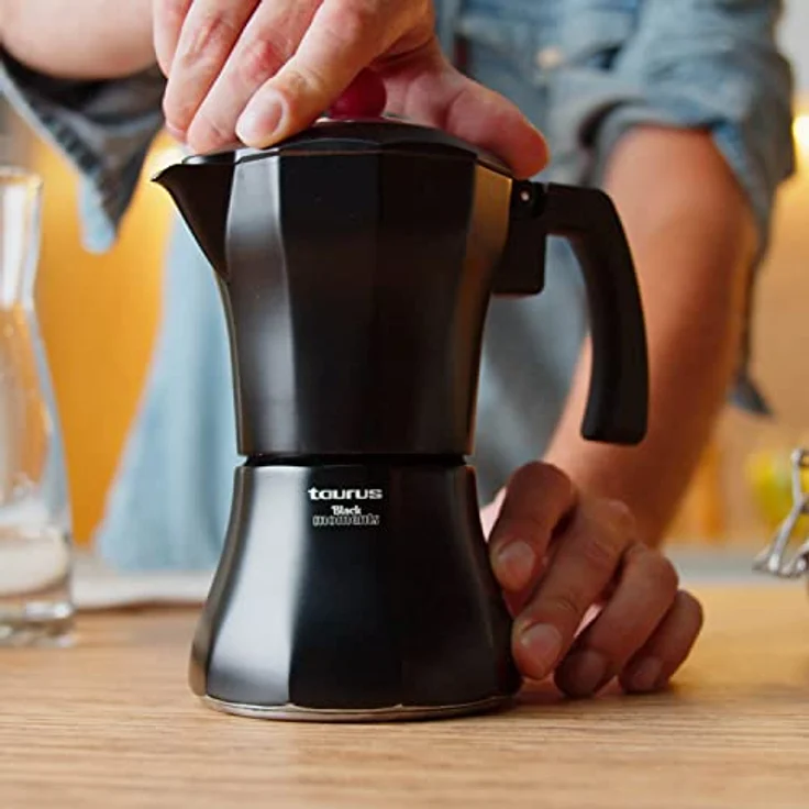 Taurus Black Moments 6, Italienische Kaffeemaschine für 6 Tassen, Edelstahlbasis und -filter, Sicherheitsventil, Silikondichtung, für alle Herdarten, transparenter Deckel, Schwarz – Bild 3