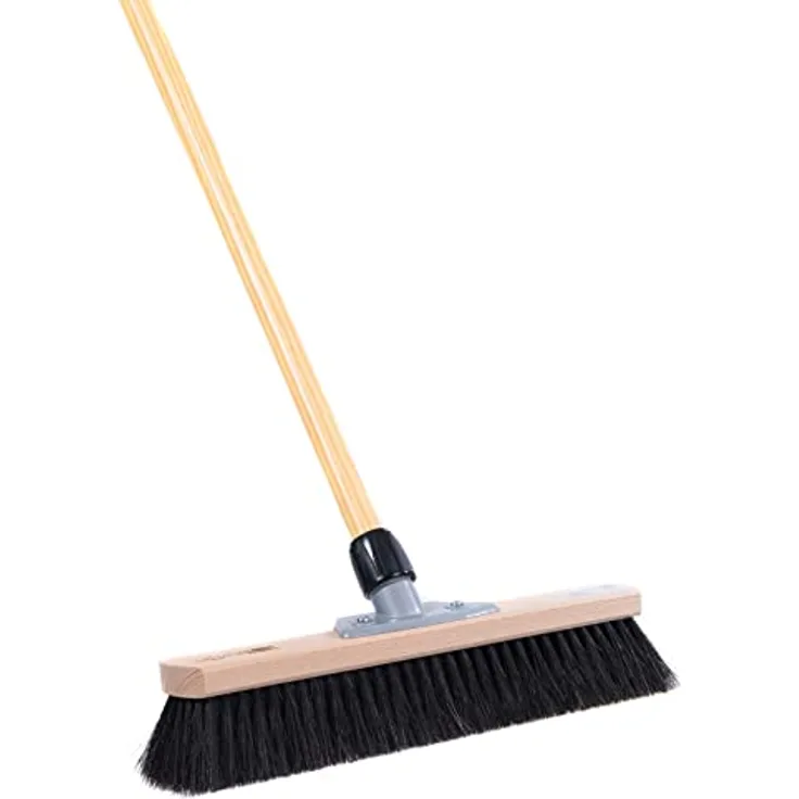 BawiTec XXL Zimmerbesen mit Schraubhalter und Stiel 40cm 120cm Naturhaar Rosshaarbesen Rosshaar Mischung weich schwarz