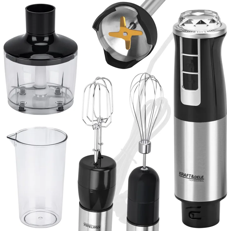 KRAFT&DELE KD4181, Elektrischer Stabmixer 1500W, Edelstahl, 21 Geschwindigkeitsstufen, Hand Blender mit Zubehör für Babynahrung, Suppe, Smoothies, Püree, Sauce