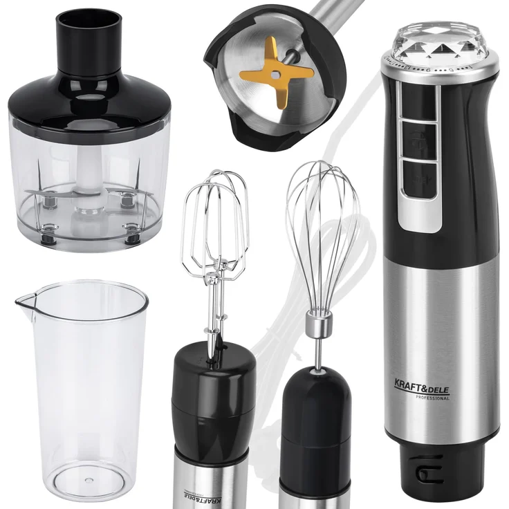 KRAFT&DELE KD4181, Elektrischer Stabmixer 1500W, Edelstahl, 21 Geschwindigkeitsstufen, Hand Blender mit Zubehör für Babynahrung, Suppe, Smoothies, Püree, Sauce