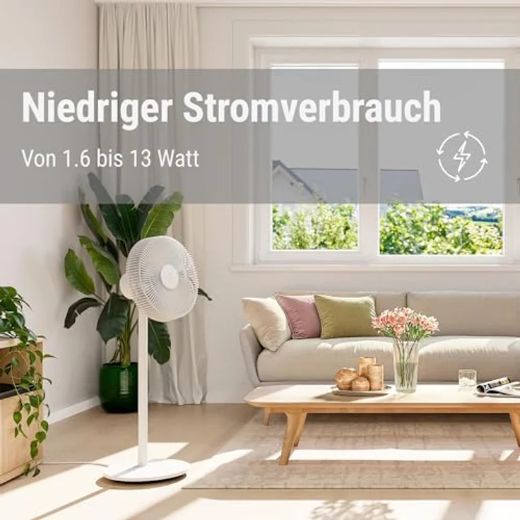 Stadler Form Ventilator Finn, Stand-, Boden- und Tischventilator mit Fernbedienung, Schwenkfunktion, 8 Geschwindigkeiten, 1 bis 8 h Timer, leise und energieeffizient, weiss – Bild 3