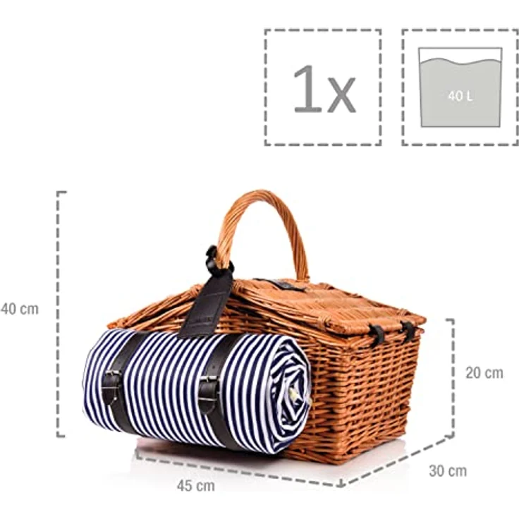 SÄNGER Picknickkorb Sylt (Set, 24 St., 4 Personen), inkl. Picknickdecke & Geschirr, Weidekorb mit integrierter Kühltasche, Porzellanteller & Kunststoffgläser – Bild 3