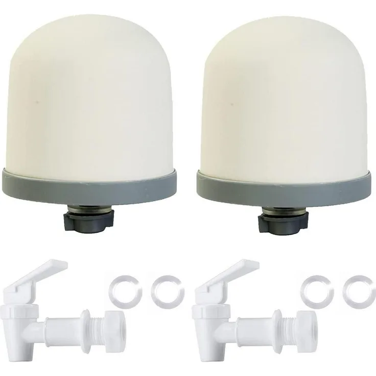 HUINING Keramikkuppel-Wasserfilter, 2er Set mit BPA-freiem Wasserhahn, Weiß, 3/4 Zoll Anschluss